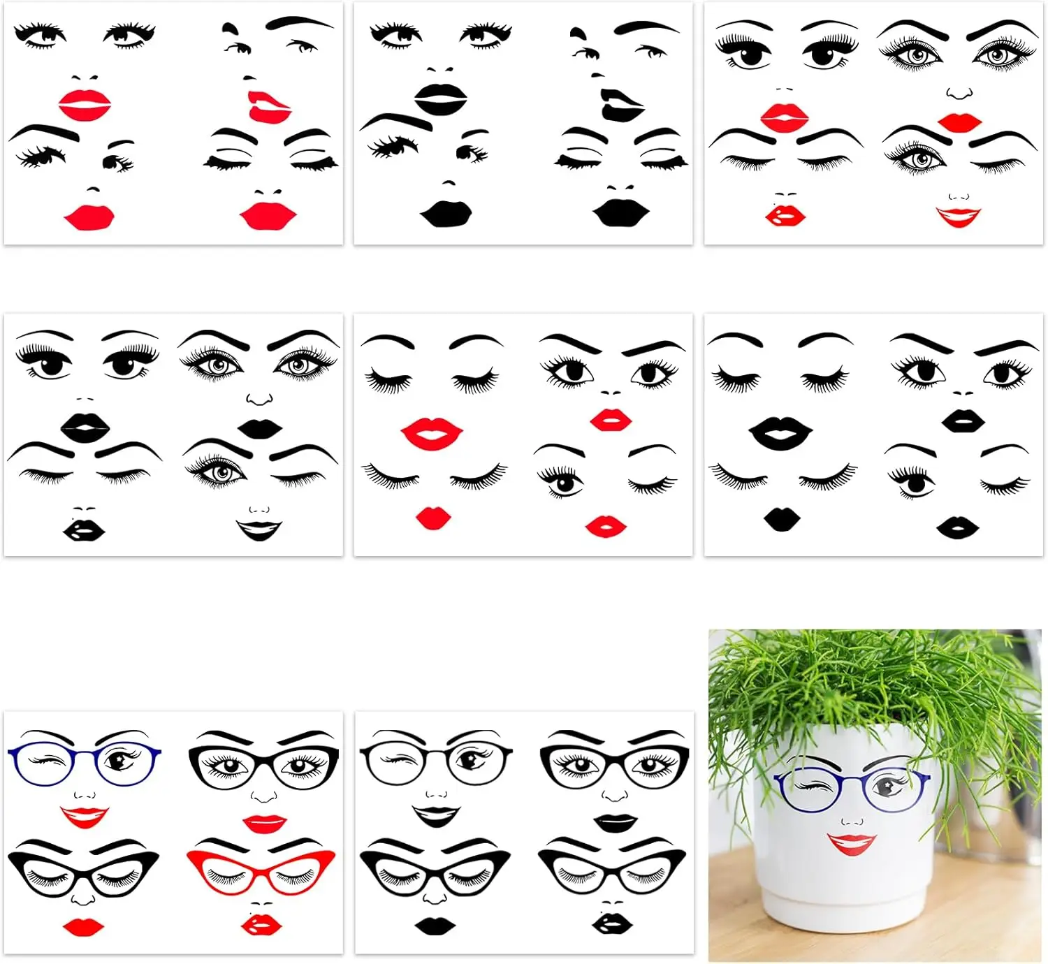 

a Face Stickers for Crafts Fun DIY Eyes Lips Mouth Eyebrows Nose Decals for Halloween Holiday Party Supplies Flower Pots Decor