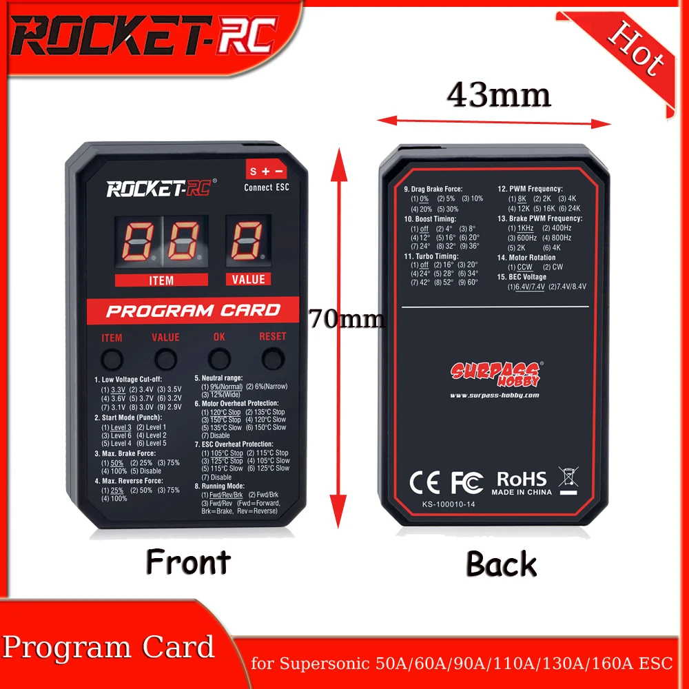 

ROCKET-RC Supersonic V2 LED Program Card for Supersonic 50A/60A/90A/110A/130A/160A Brushless ESC Electronic Speed Controller