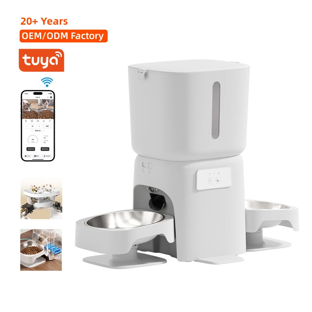 Elevated Smart Pet Feeder 6L 5 Degree Tilt Bowl Reduce Neck Strain Healthy Posture Auto Cat Dog Food Dispenser APP Control OEM