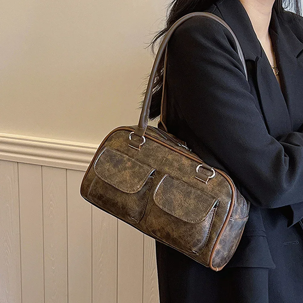 Vintage Shoulder Bag for Women PU Leather Tote Luxury Handbags Purse Y2k Single Shoulder Bags Girls Retro Top Handle Clutch bags