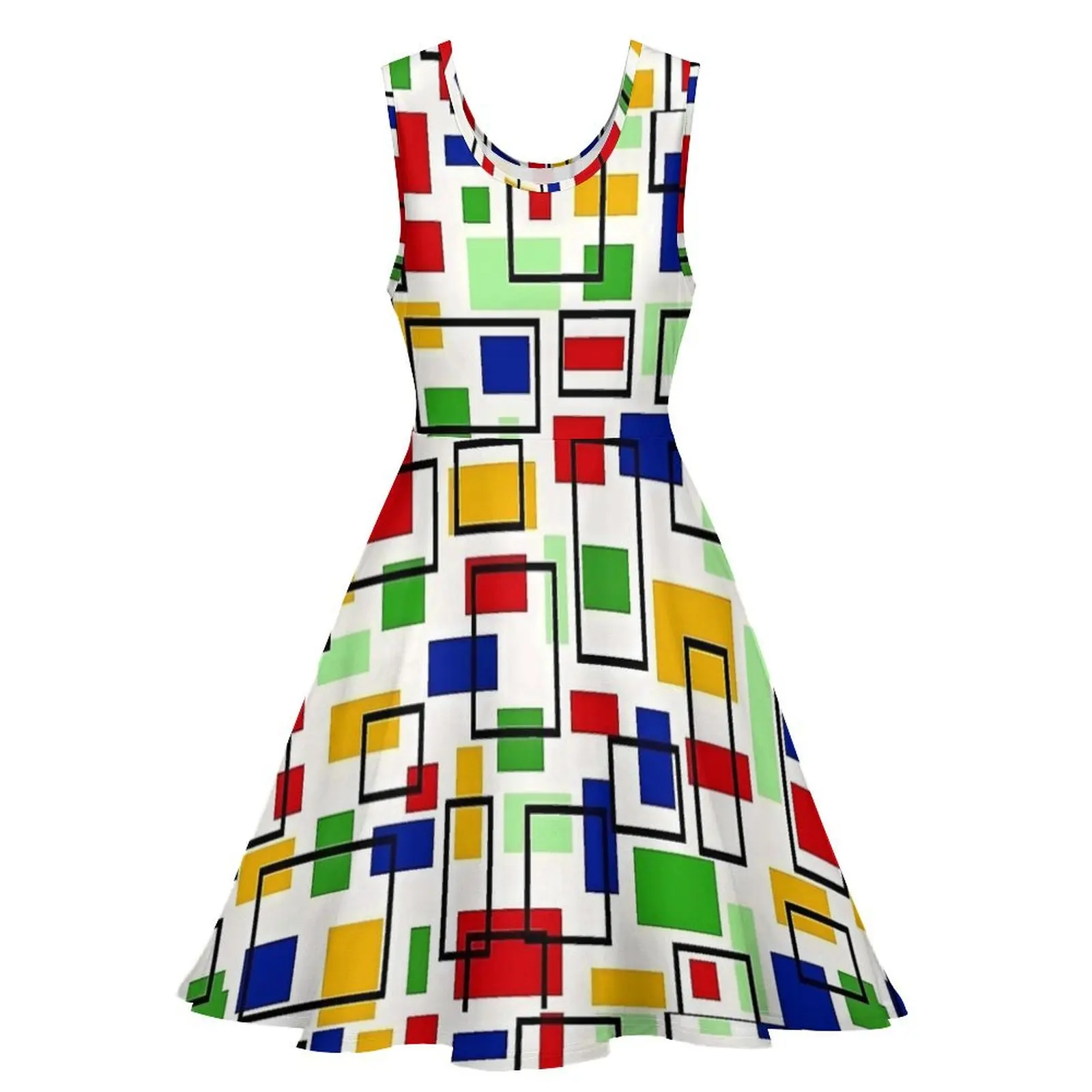 Colorful Mondrian Print Dress  Casual Dresses Female Night Club Skate Dress Summer Custom Vestidos 3XL 4XL 5XL