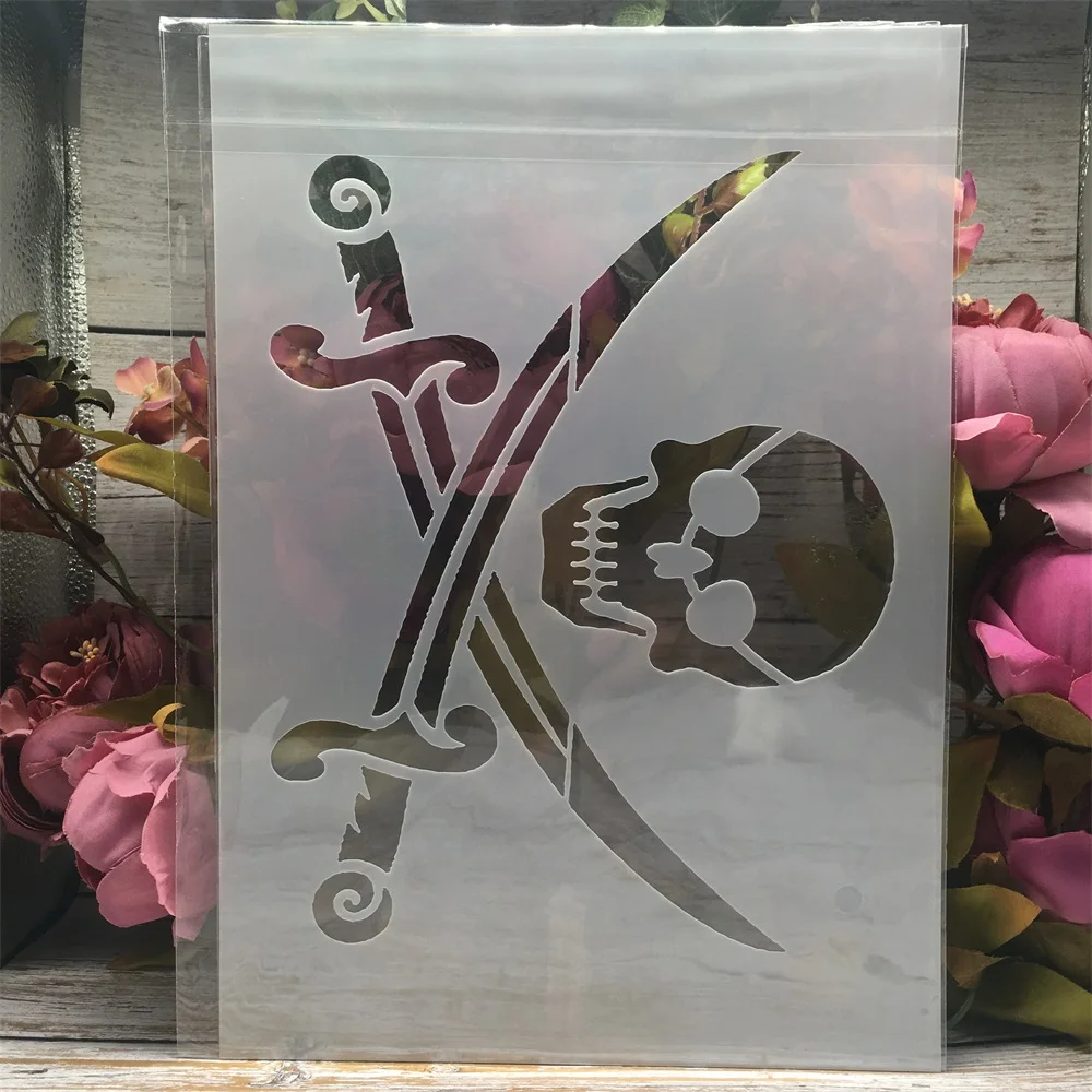 A4 29cm Pirate Skull Swords DIY Layering Stencils Wall Painting Scrapbook Coloring Embossing Album Decorative Template