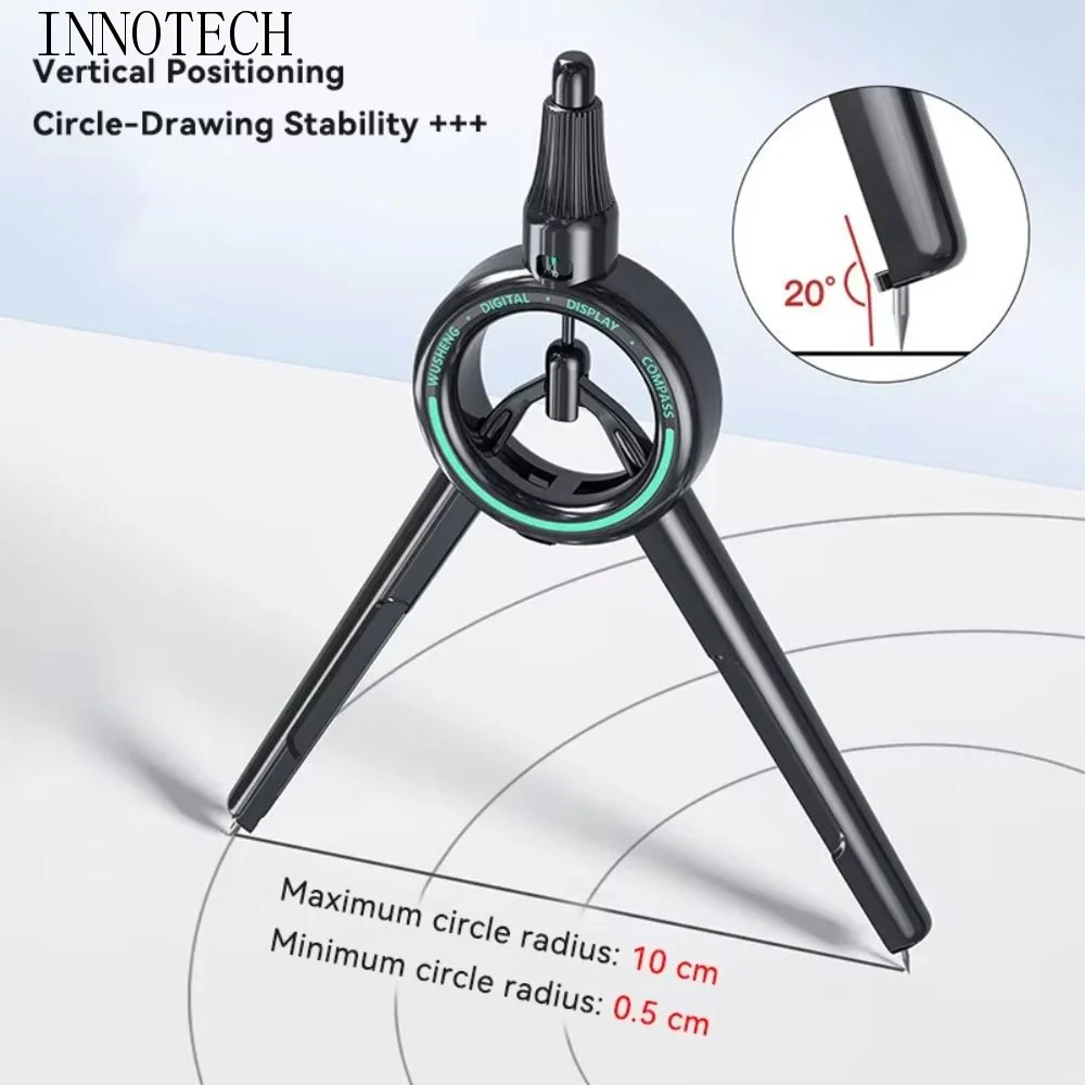 Push-action Digital Display Compass Safe Retractable Press Compass Ruler 2B 0.5mm Circle Drawing Gauge Learning Art Supplies