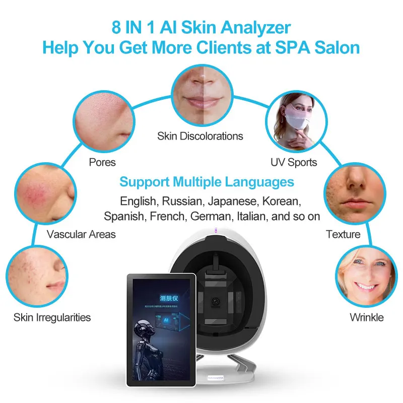 Full Face 3D Skin Analysis Machine Facial 2024 Uv Analysis Diagnosis System Detector Mirror Scanner Facial Skin Analyzer Machine