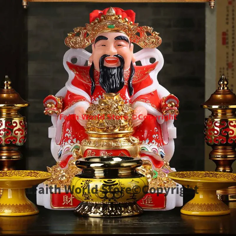 

Asia Temple Worship High grade jade God of wealth Buddha statue HOME company shop bring money GOOD luck CAI SHEN gilding statue