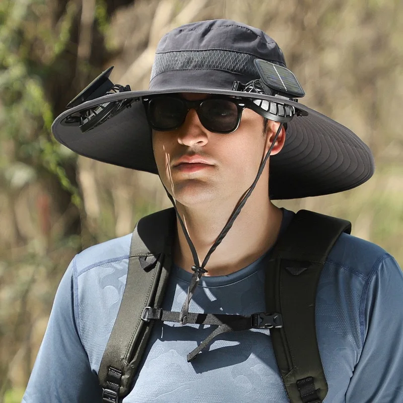 Solar Powered Fan Hat, Men's UV Protection Bucket Hat, Summer Outdoor Sun Shade Fishing Cap