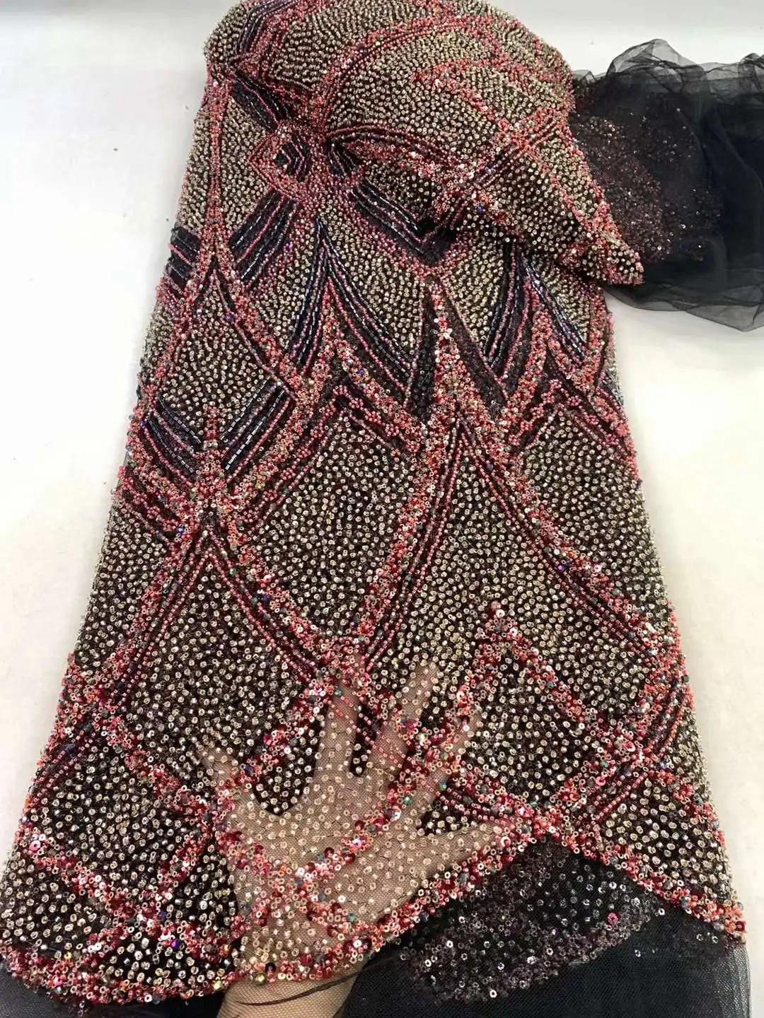 Robe de mariée en dentelle perlée faite à la main pour femmes, tissu nigérian africain, paillettes brodées, tissu, haute qualité, nouveauté, 2024