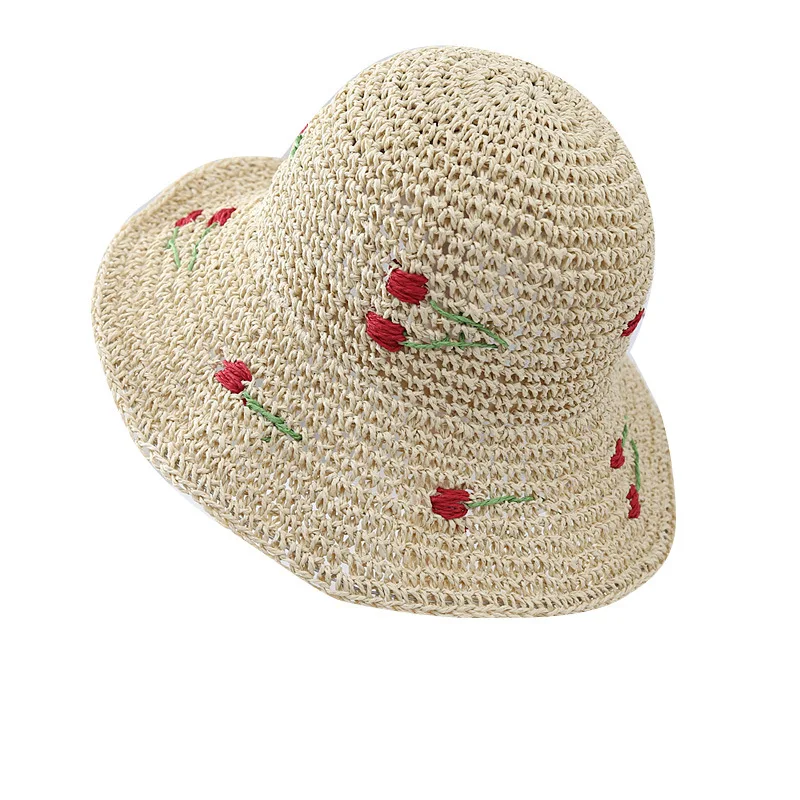 Cappello da pescatore con visiera da donna nuova estate cappello a tesa larga da spiaggia in paglia coreana cappello a mano all\'uncinetto per donna