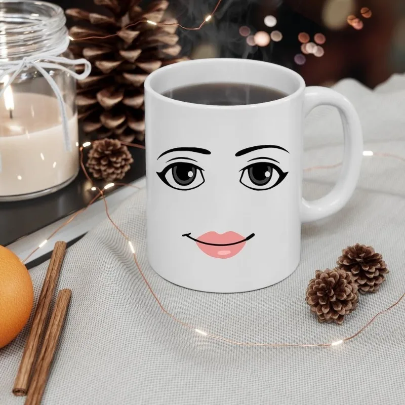 Jogo quente roblox temático dos desenhos animados impressão caneca de expressão facial feminina criativa cerâmica café da manhã café leite copo presente