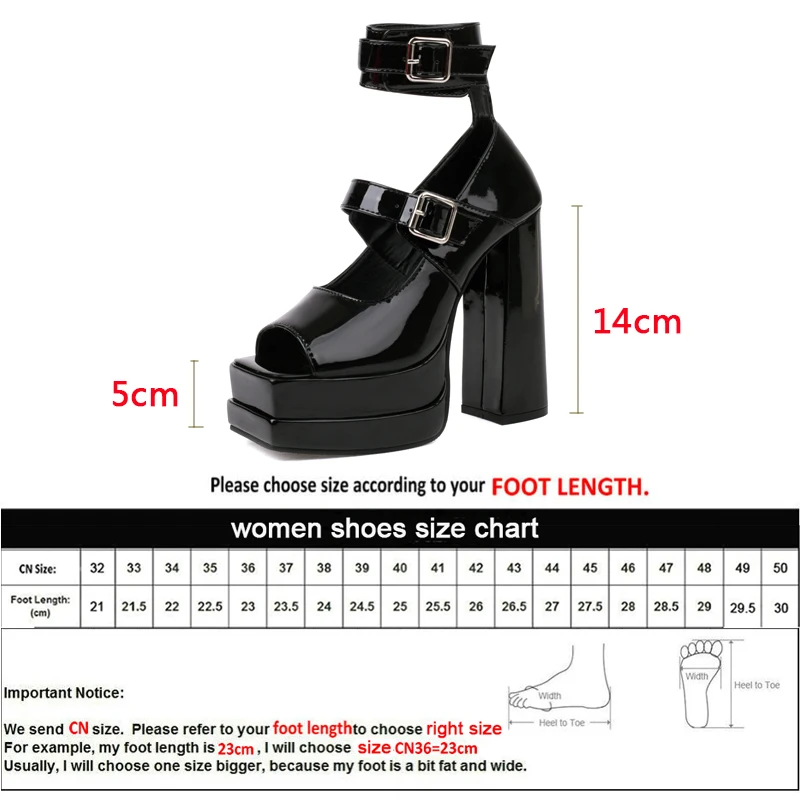 القوطية نمط مثير وعصري اللمحة تو الكاحل حزام الشرير صنادل طراز جلاديتور سميكة القاع منصة سوبر عالية الكعب أحذية الحفلات