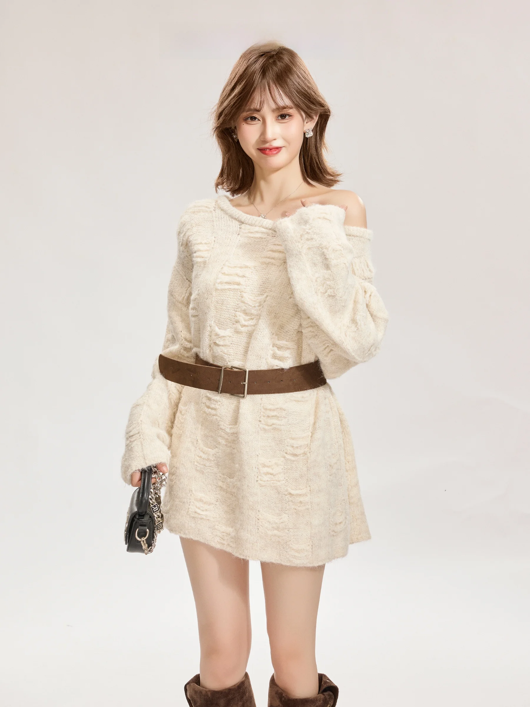 

Женский вязаный свитер Lazy Sle Long Sve средней длины, облегающий, с завышенной талией, для осени