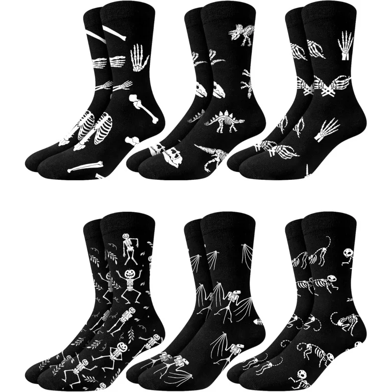 

Halloween 6 pairs of fun socks for men and women, adult skeleton spider web, mid tube socks, novelty gift