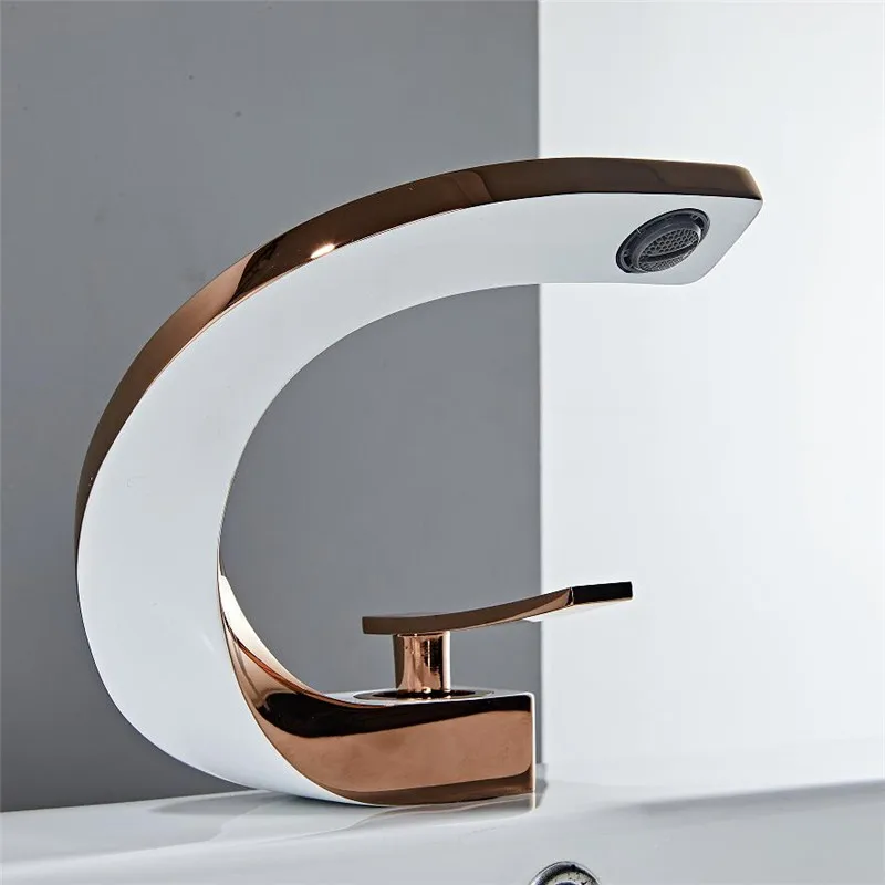 

Cold Hot Water Mixer Sink Tap Deck Mounted Black Rose Gold Tap Tuqiu Bathroom Faucet Brass Rose Gold White Bathroom