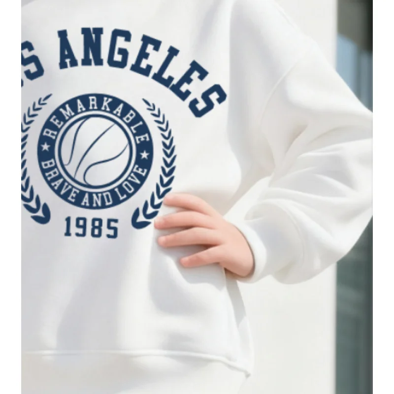 سويت شيرت مطبوع عليه كرة السلة للأطفال من لوس أنجلوس - بلوفر عصري كاجوال بأكمام طويلة للفتيات والفتيان، طراز قديم مريح لعام 1985 #5