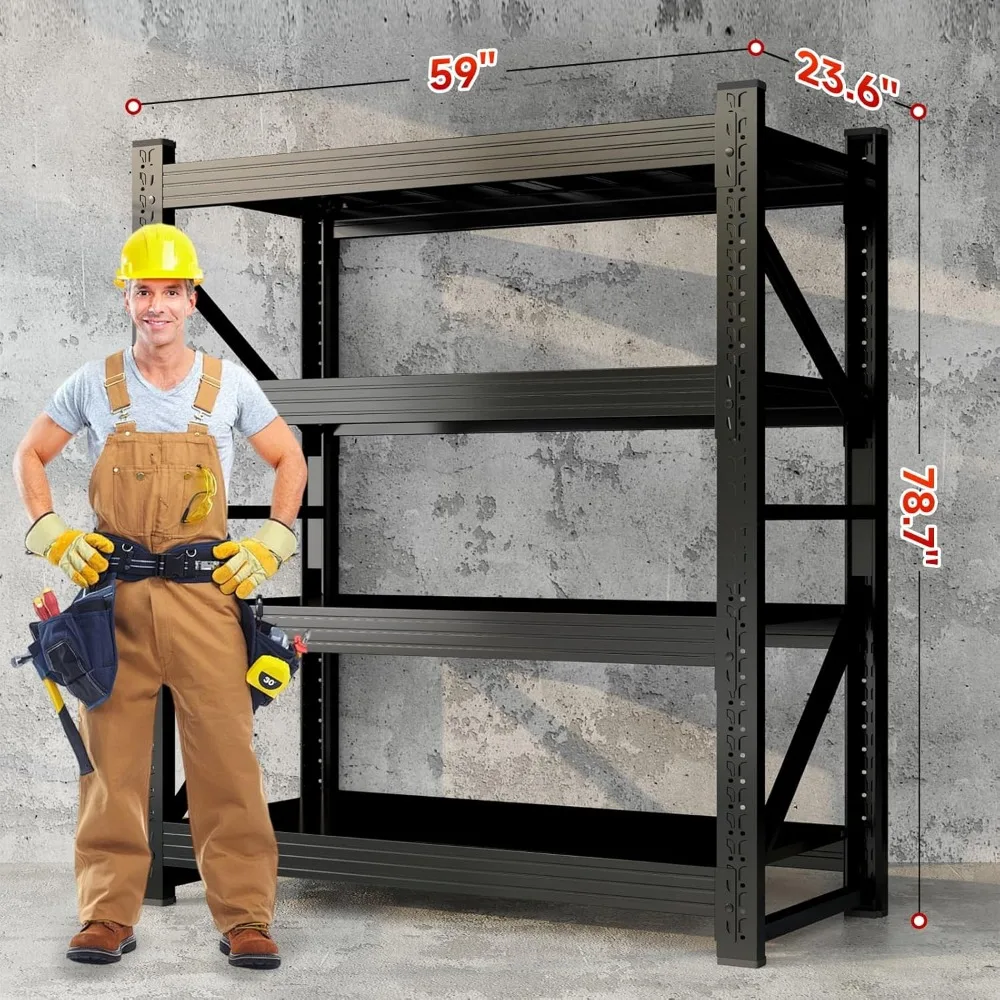 أرفف تخزين 5000 رطل، رفوف جراج مقاس 59 بوصة، وحدات رفوف قابلة للتعديل شديدة التحمل، أرفف جراج معدنية مكونة من 4 طبقات، غلاف صناعي