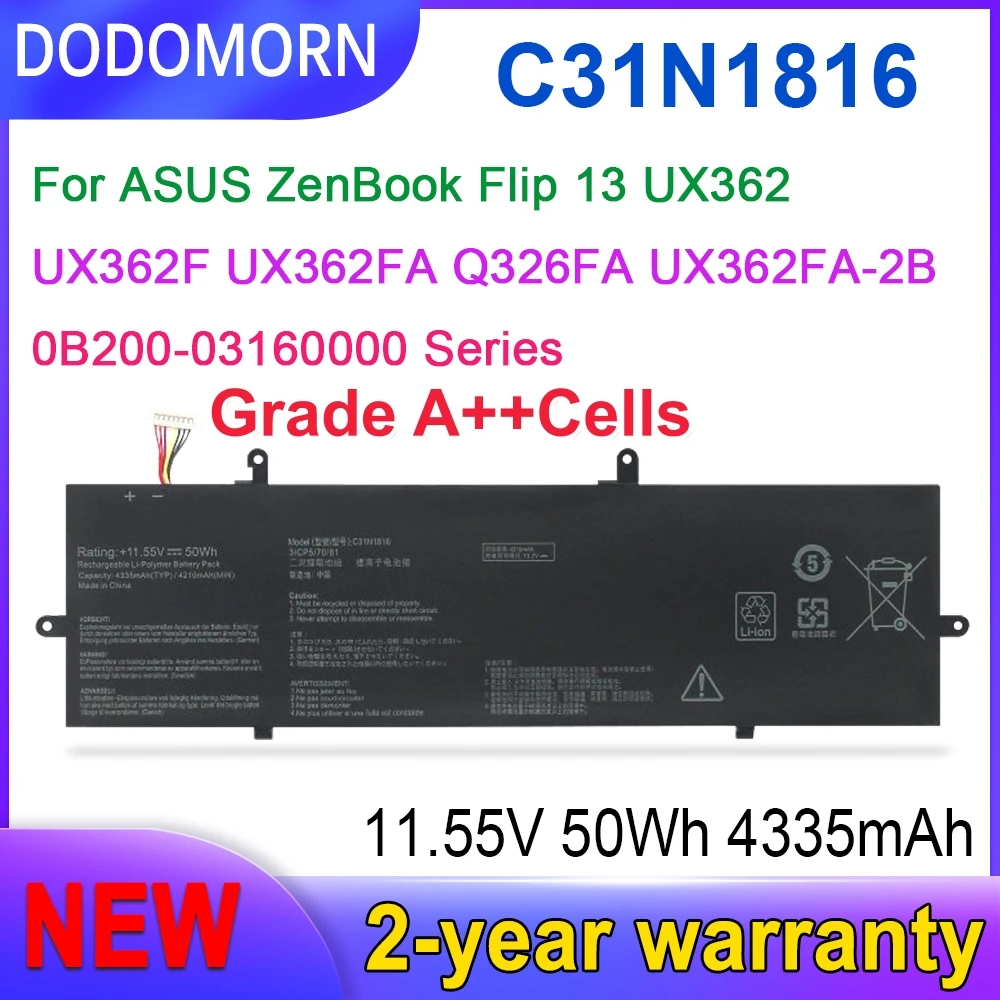 High Quality C31N1816 Battery For ASUS ZenBook Flip 13 UX362 UX362FA Q326FA EL070T 0B200-03160000