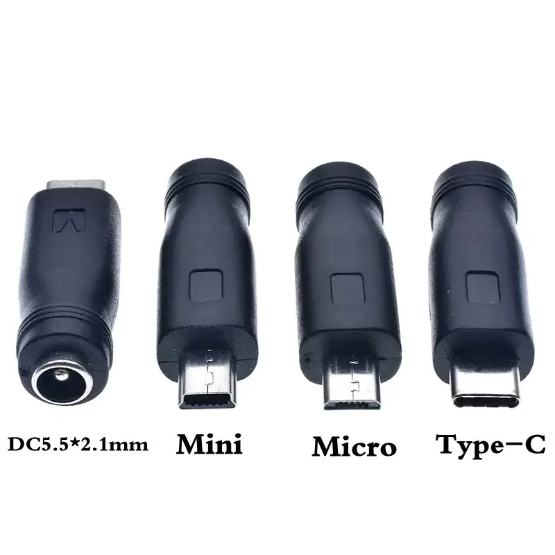 DC5,5 * 2,1 mm Buchse auf Micro-USB/Mini-USB/Typ-C-Stecker-Buchse-Adapter DC5521 Netzteil 5 V