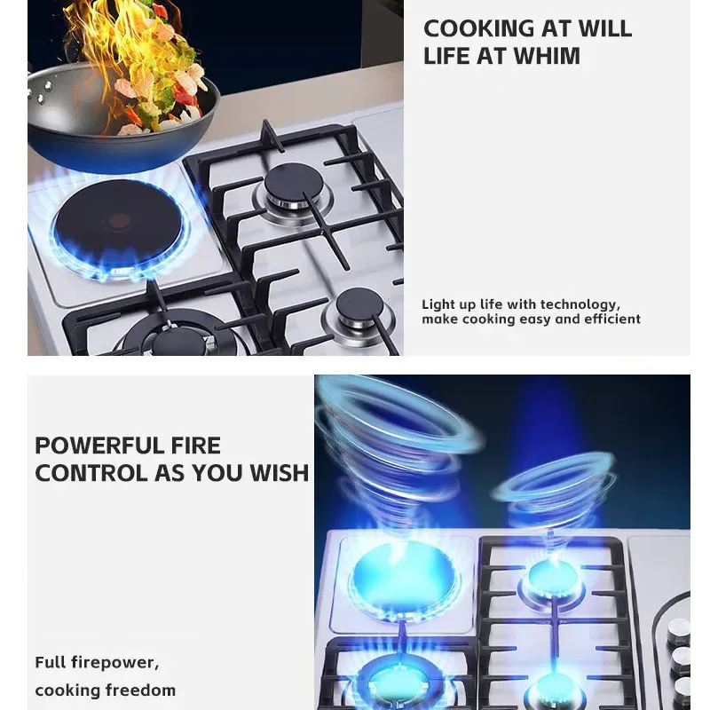 Built-in Stainless Steel Gas Electric Cooktop 4 Burner Hob 3 Gas +1 Ceramic Hot Plate Combo Stove for Home Kitchen