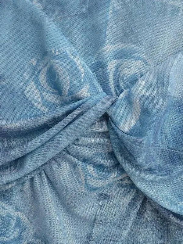 เสื้อยืดเซ็กซี่รัดรูปสไตล์อเมริกัน ลายมัดย้อมแบบย้อนยุค ผ้าสองชั้น จับจีบเอวผูกโบว์  สำหรับฤดูร้อน สไตล์สตรีทแฟชั่น