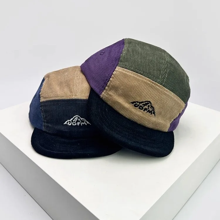 Corduroy Short Brim 5 Panel Snapback Caps Outdoo Chapéu Fitted Velvet Baseball Hats For Men Women 56-58cm