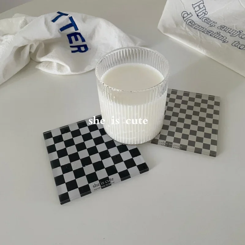 Chess Board Coasters Acrylic Waterproof Heat Resisting and Anti Slip Drink Cup Mats Table Protector Kitchen Items Accessories