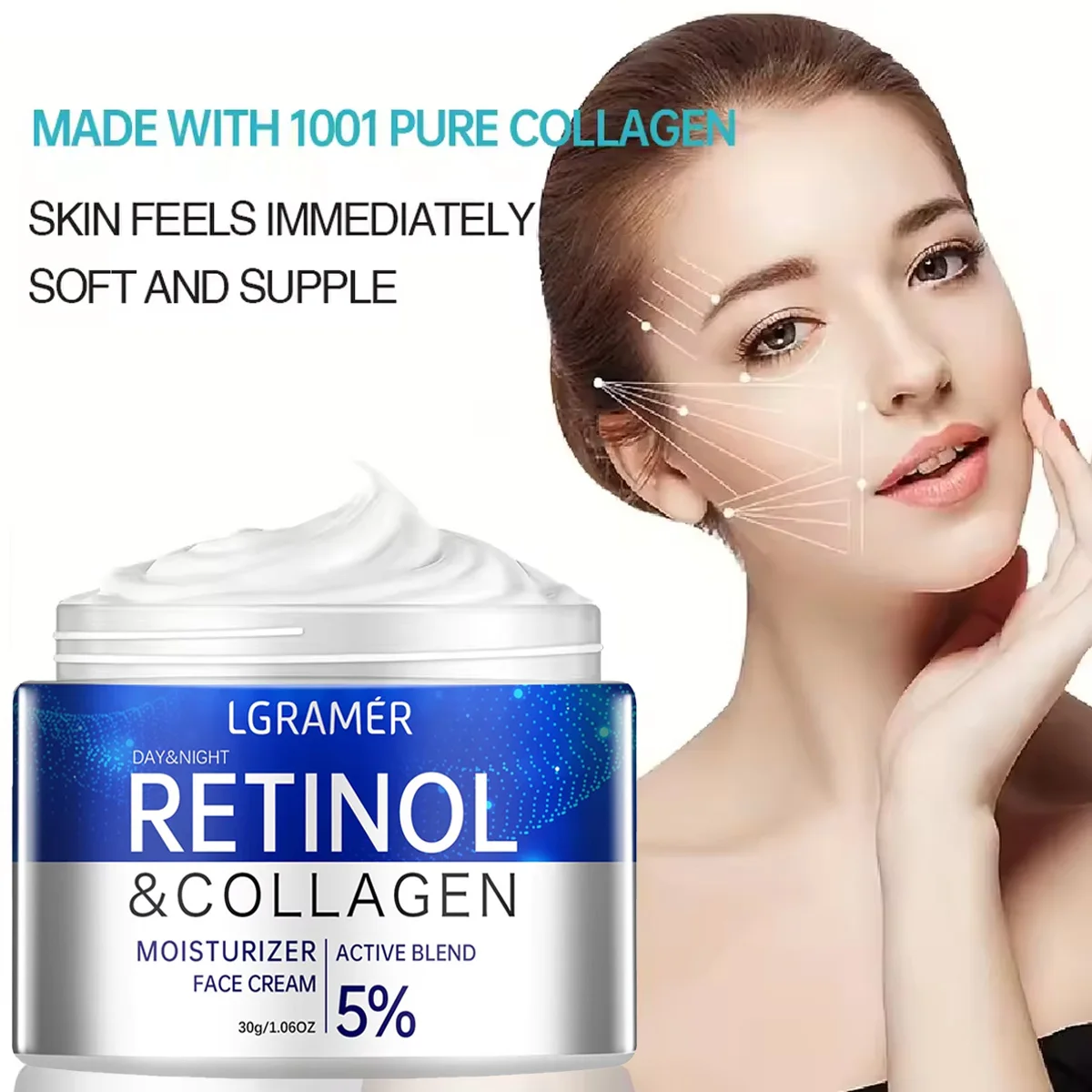 Retinol-Kollagen-Gesichtscreme, repariert die Haut, feuchtigkeitsspendend, Hyaluronsäure, jüngere glatte Falten, Gesichtspflege, Kosmetik, 30 g/60 g