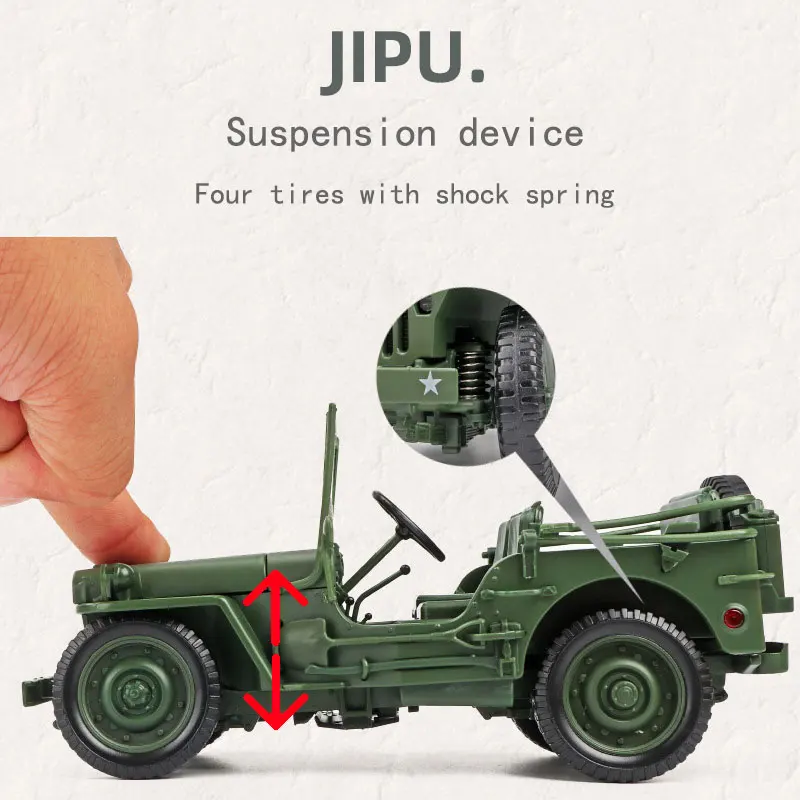 Coche de juguete táctico militar fundido a presión, modelo de coche de aleación, paneles de capó abierto para revelar el motor con dispositivo de suspensión, regalo para niños, 1/18