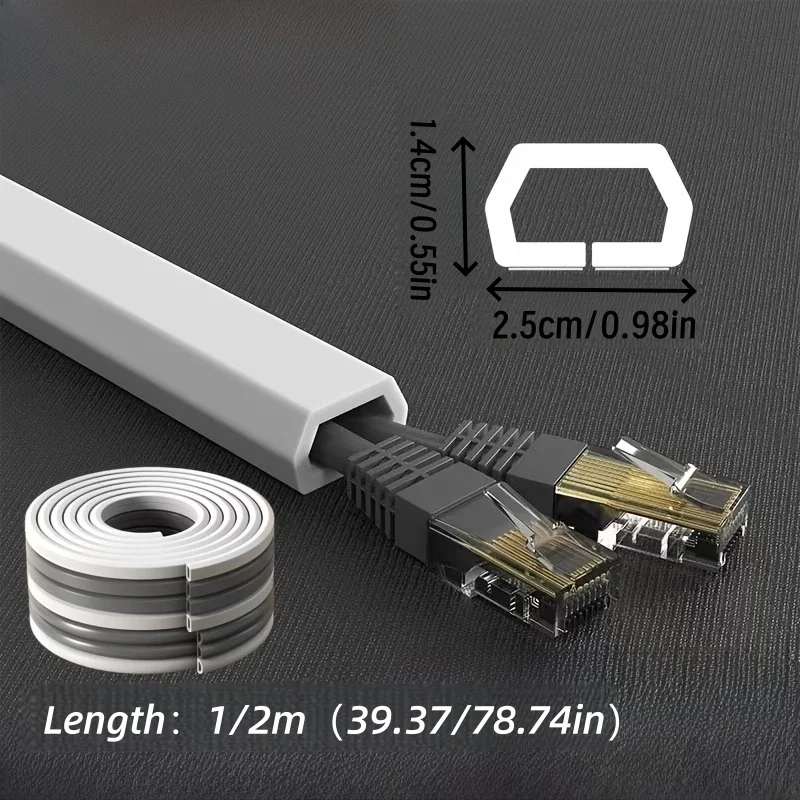 1pc 1/2m Invisible Adhesive Cable Raceway - Anti-Step Cord Protector Soft Wire Cover with Cap for Wall Home Office Use