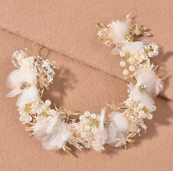 Women Bridal Flower Garland Headband Flower Crown Hair Wreath Halo Wedding Headband Women Adjusted Flower Garland Headband