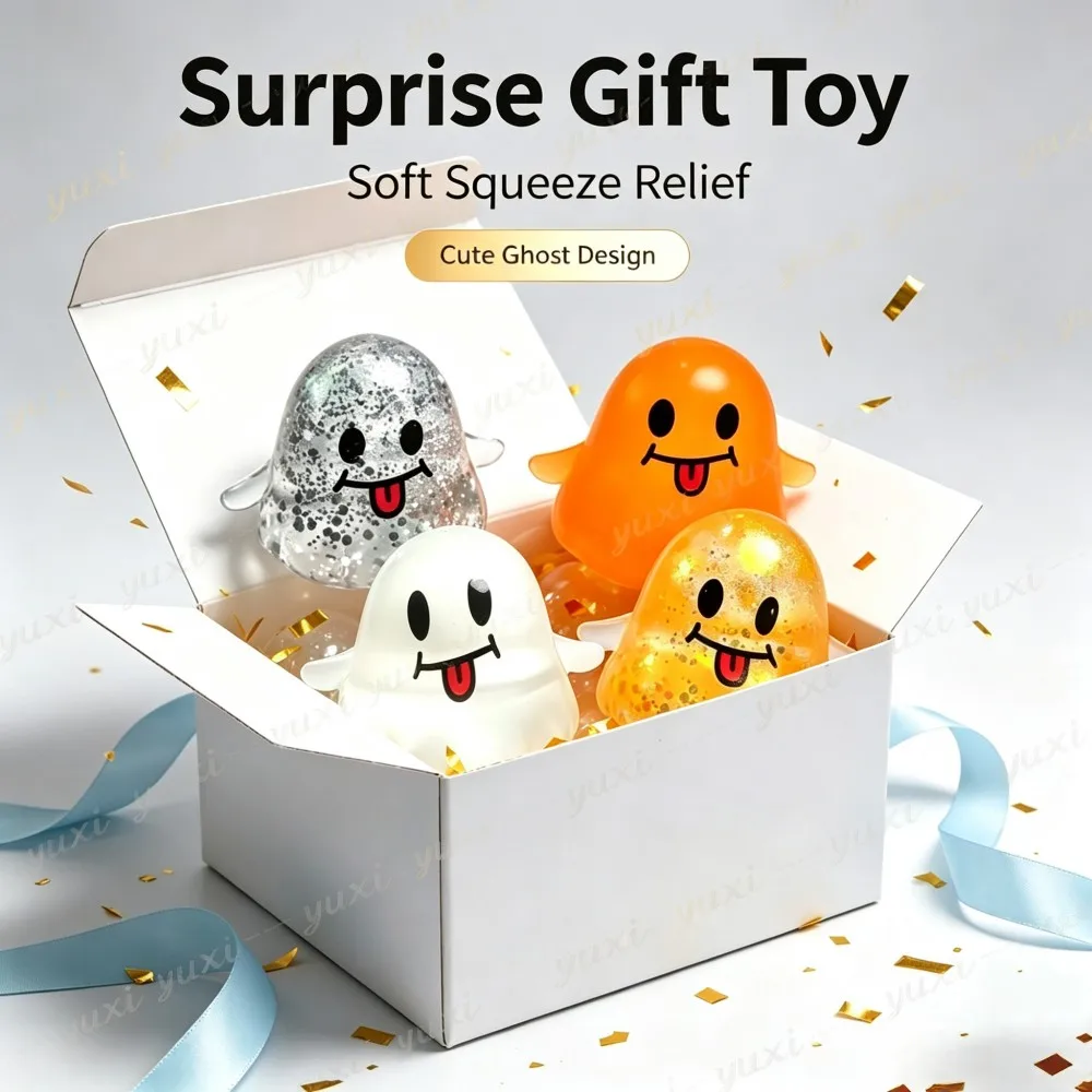Kawaii Spooky Ghost Squeeze Toy Portable Pocket Fidget Toy Halloween Goodie Bag Fillers Holiday Desktop Ornament