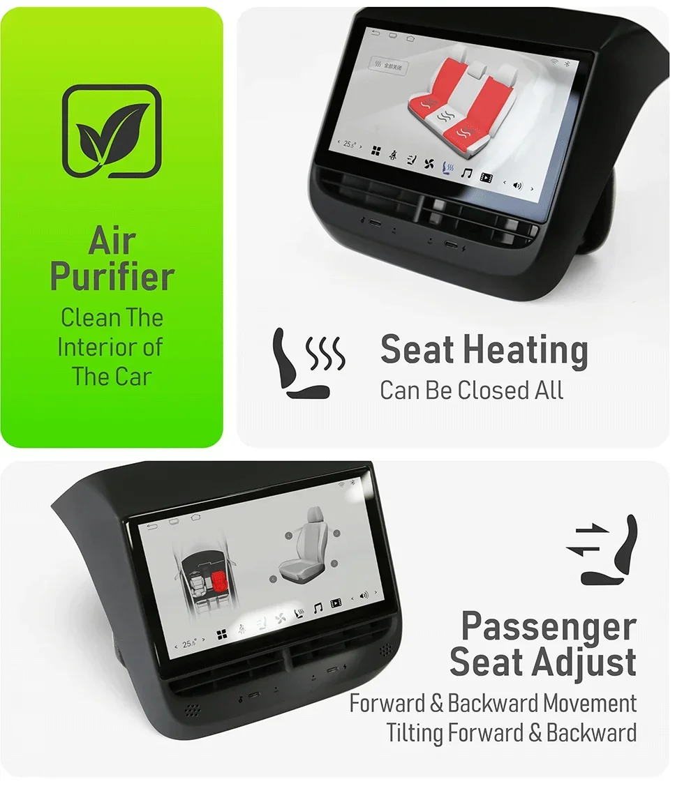 7inch Multimedia Android Screen for Tesla Model Y or Model 3 Car Rear Seat Entertainment Vedio Player Rear Air Conditioner Panel