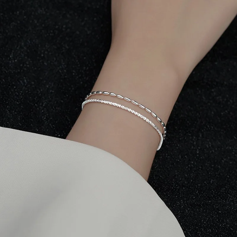 JYJIAYUJY 100% Whole Sterling Silver S925 Bracelet Starry Chain Silver Bead Double Layered Design Jewelry Gift Daily Use B021