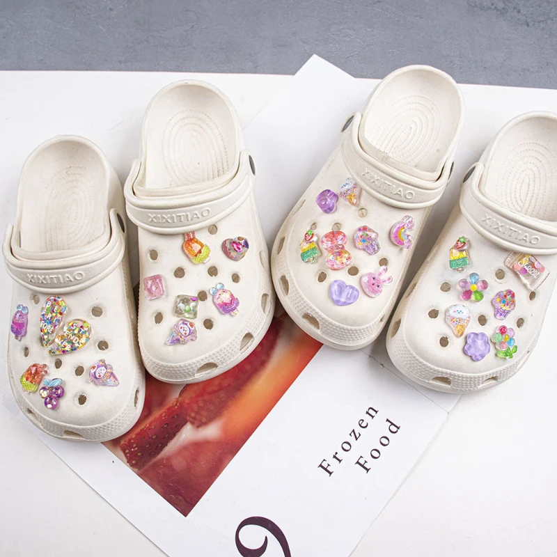 

New Jibbitz Cute Diy Glitter Fans Love Popsicles Hole Shoes Accessories For Clogs Transparent Abs Perfect As A Festive Gift