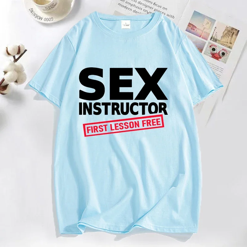 Sex Instructor First Lesson Free T Shirts Men Adult Humour Cool Joke T-shirt Male Funny Tshirt Man Clothing Short Sleeve T Shirt