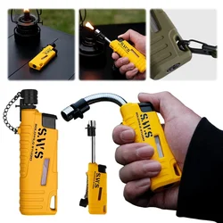Waterproof Retractable Outdoor Lighter with Visible Gas Window, Butane Inflatable Portable Barbecue Gas Camping Cigar Lighter