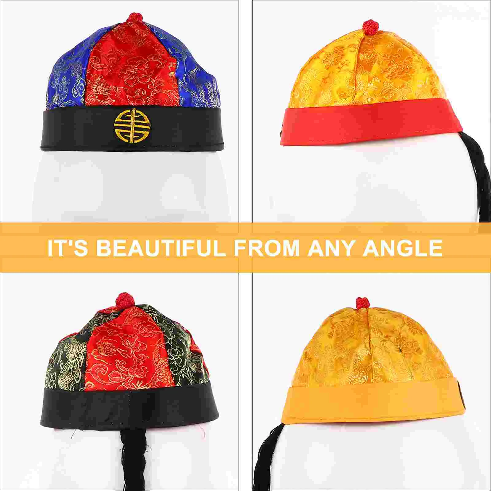 4 Pcs Infant Cap Retro Prince Hat Braids Bonnet Vintage -wears Chinese Style Hats Fabric Creative Performance Baby Boy