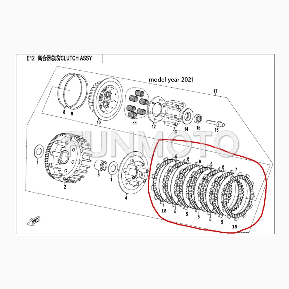 Whole Set Clutch Pad and 5pcs steel pad suit for 300SR/300NK/CF250SR 2024/2025 or 2021 0DN0-052200/0DM0-052200
