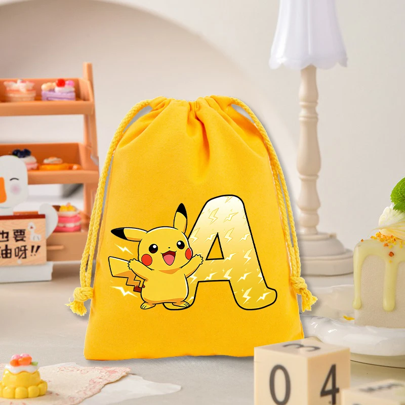 Cute Pikachued Canvas Drawstring Bag Letter Cartoon Exquisite Jewelry Storage Pouch Small Fashion Bags Festival Candy Packages