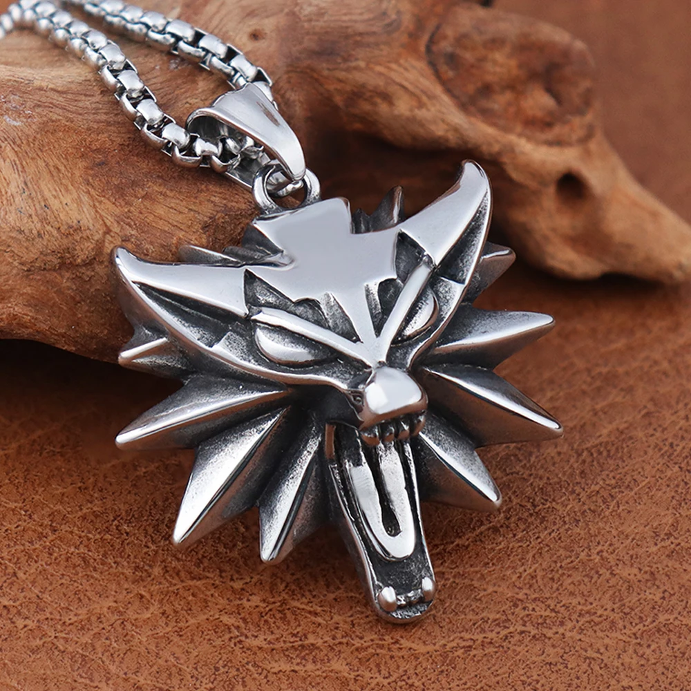 Vintage Wizard Geralt Wolf Head Pendant for Mens Classic Witcher 3 Wild Hunt Jewelry Geralt of Rivia Slavic Necklace Accessories