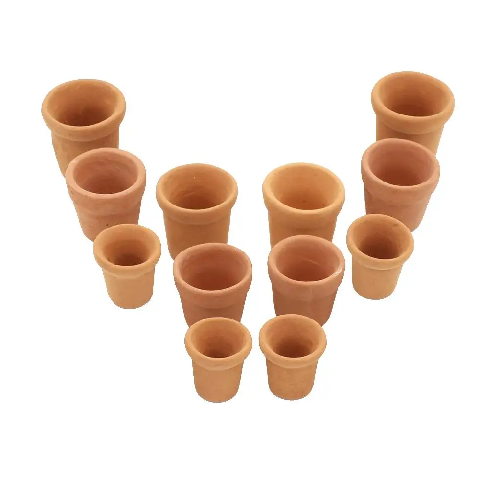 Red Porcelain Flower Pot Set Miniature Dollhouse Garden Accessories 1 12 Scale for Dolls House Decor