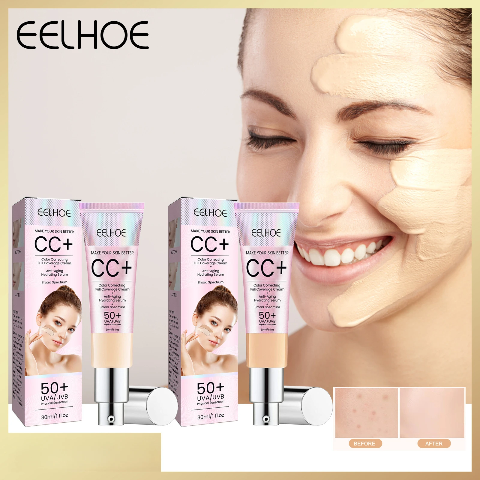 

Foundation CC Cream Waterproof Concealer Full Coverage Natural Oil-Control Whitening Cosmetics Long Lasting SPF 50 Cosmetics