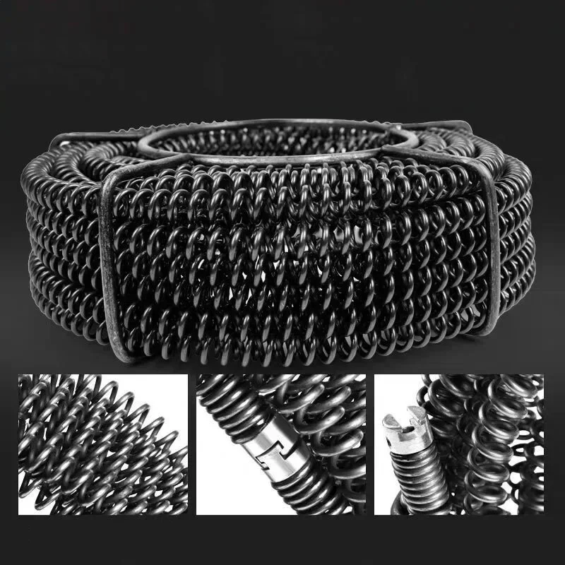 14M Length Household Drain Pipe Dredger Extension Spring Set Sewer Dredger Compression Spring With Connector For 10-100MM Pipe F