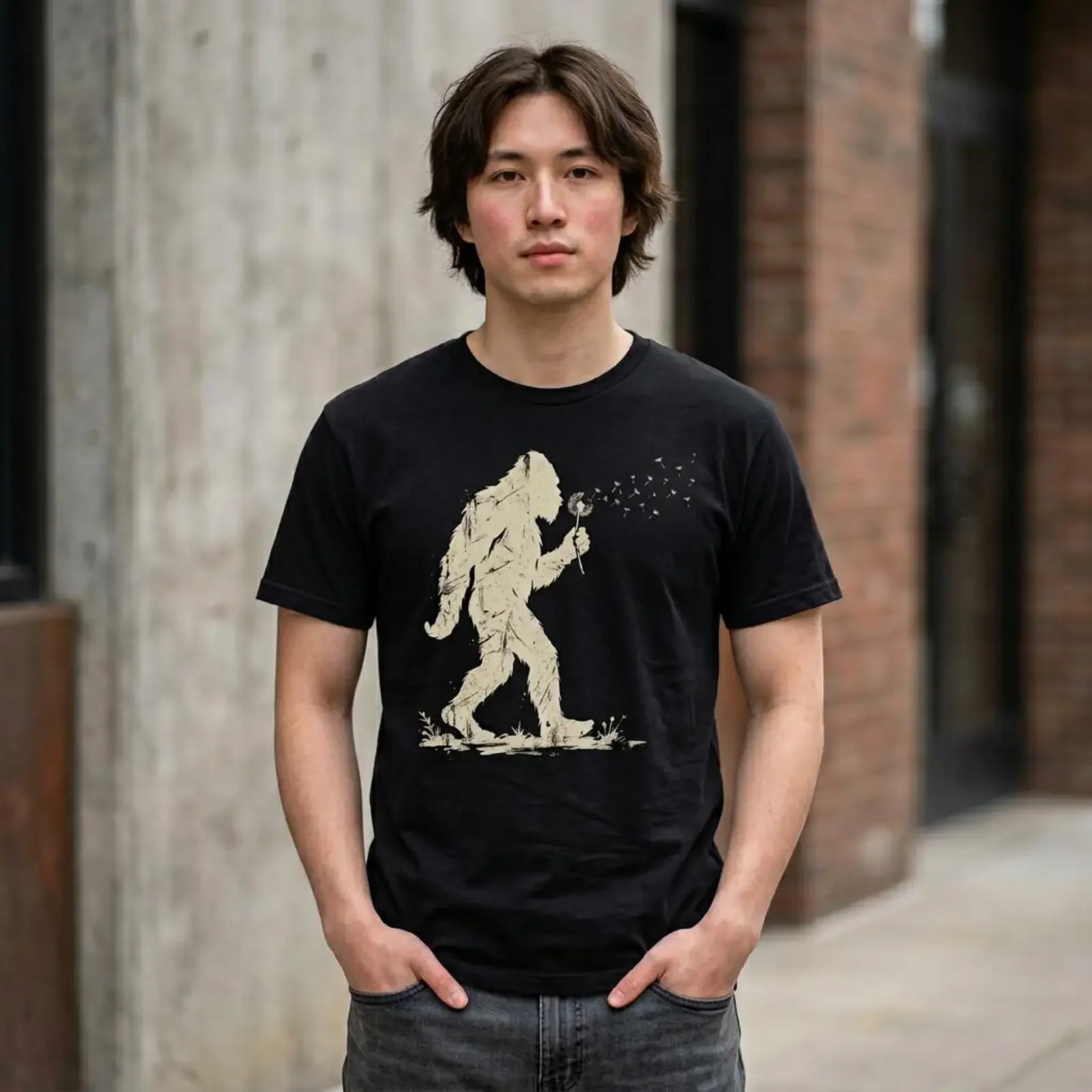 Blowing Wishes Funny Bigfoot T Shirt Vintage Sasquatch Dandelion Art Retro Cryptid Nature vintage Washed homme Breathable