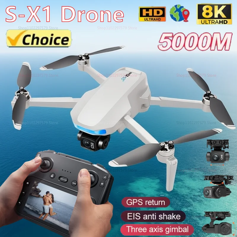 2025 NUEVO S-X1 Mini Drone con Pantalla Grande 3 Ejes Gimbal Anti-vibración Aéreo Brushless Drones 5G GPS 8K HD Cámara EIS RC Quadcopter