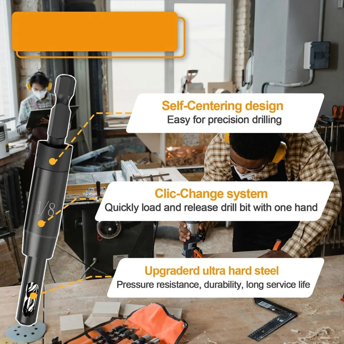 

Самоцентрирующееся сверло A23PBG 3/32", 7/64", 1/8" с держателем для сверл с шестигранным хвостовиком 1/4 дюйма, сверло для определения центра сверления