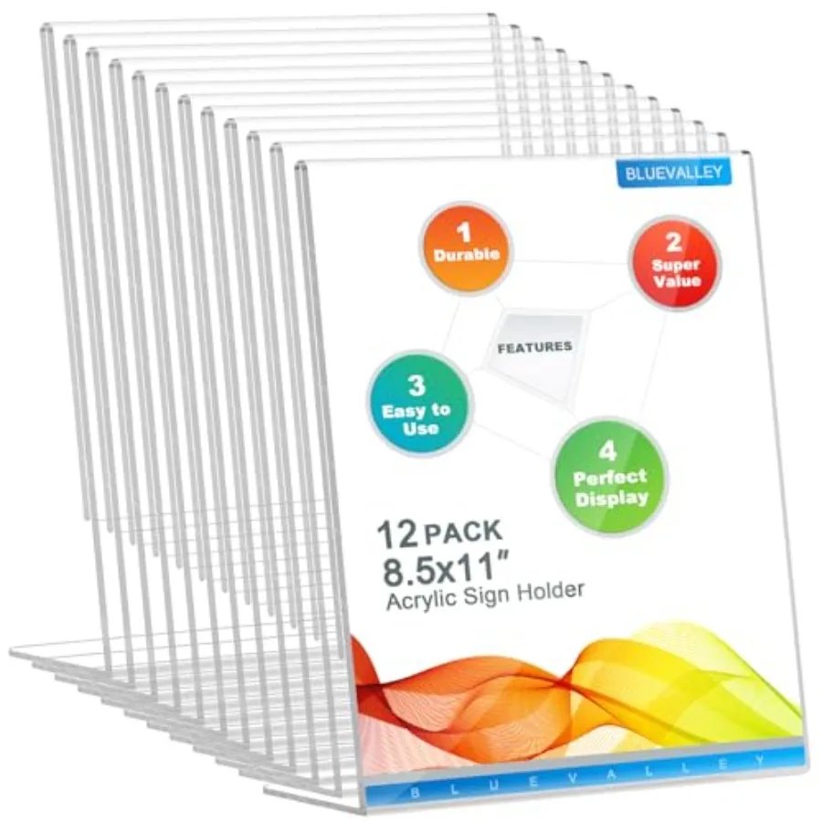 

Акриловая подставка для вывесок 8.5x11, вертикальная, прозрачная, с наклонной задней стенкой, пластиковая, для меню, листовок, документов, настольная подставка для вывесок