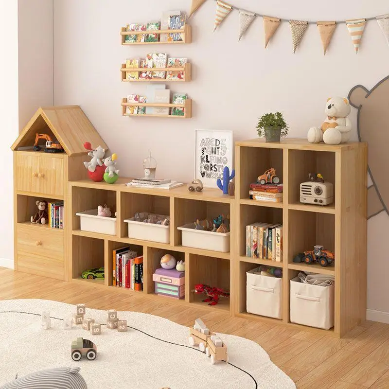 

Solid wood children's bookshelf shelf floor-to-ceiling locker toy display storage cabinet wall combination low bookcase