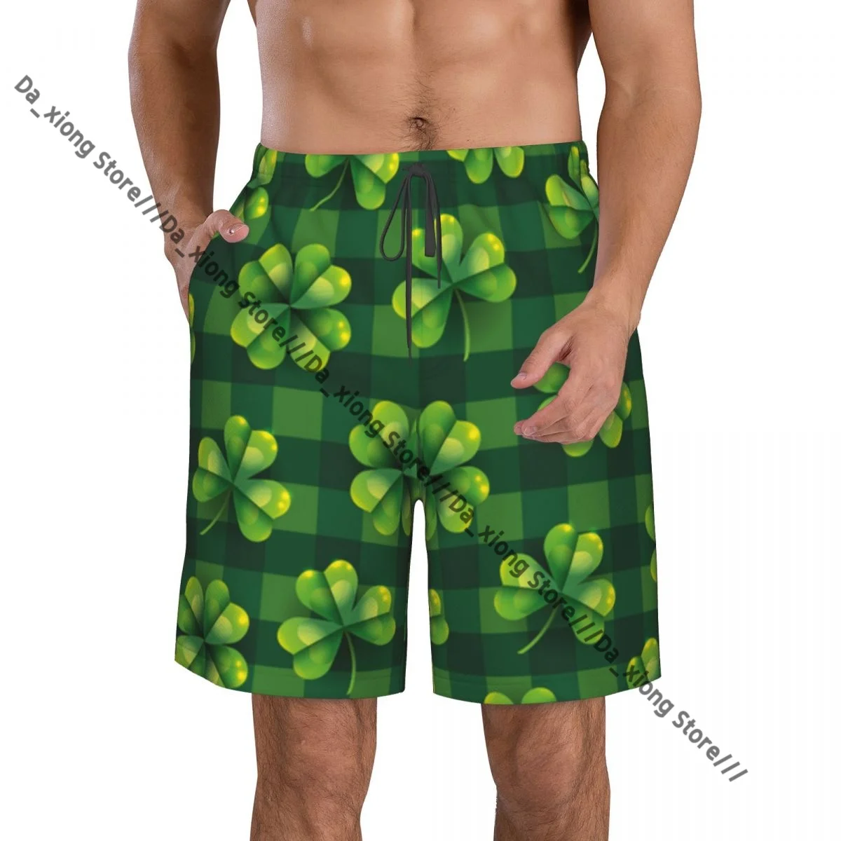 Men Beach Short Quick-drying Swimming Trunk Happy St. Patrick's Day Clover Leaves Swimwear Swimsuit Bathing Shorts