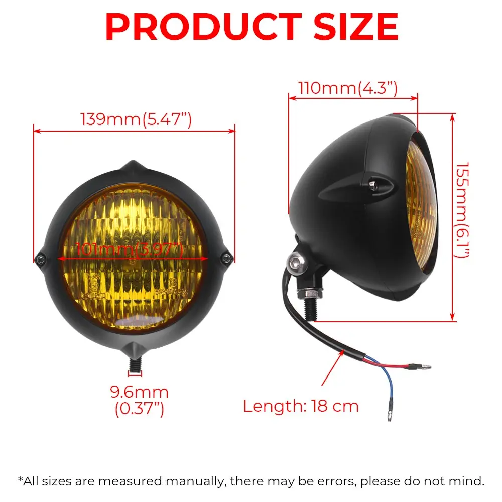Easy To Install And Remove Retro Headlight Universal Fit For Most Motorcycles With 4.5 Inch Headlight Aluminum Housing And Glass