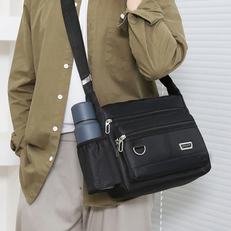 

Multi Layer Zipper Pouch Men's Crossbody Bags, Large Capacity Casual Business Man Messenger Bag, Oxford Work Travel Shoulder Bag